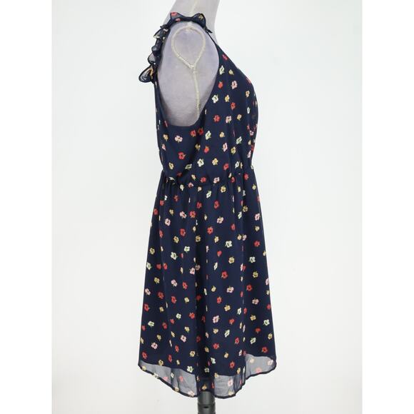 Madewell Dress Plus Size 18 Navy Blue Floral Chiffon Lined Ruffle Strap Sundress - Picture 10 of 14